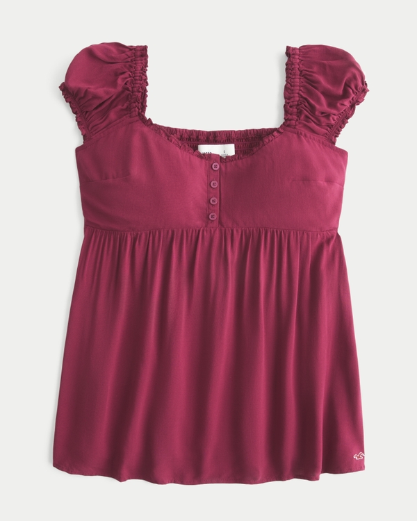 Cap Sleeve Tunic Babydoll Top, Dark Red view 1