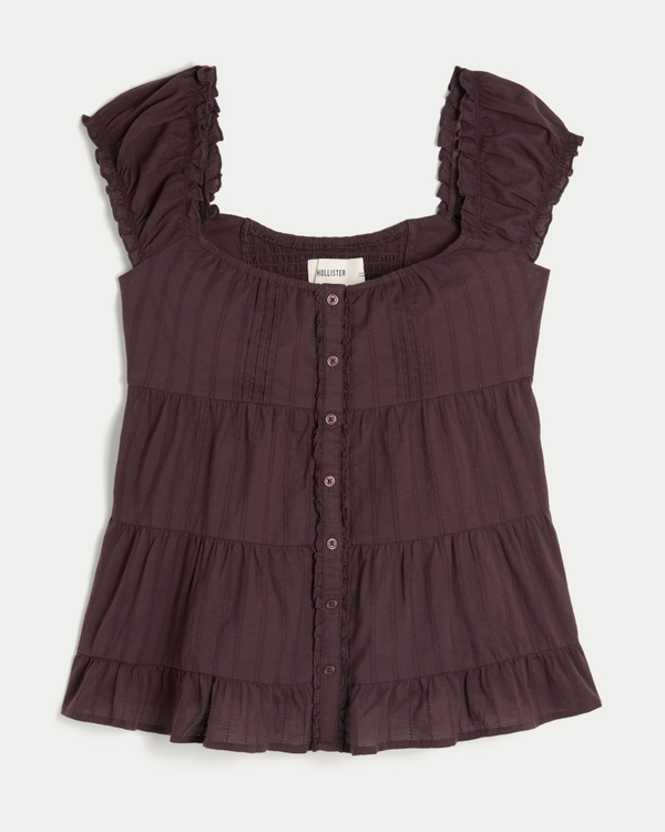 Tunic Babydoll Top, Brown view 1