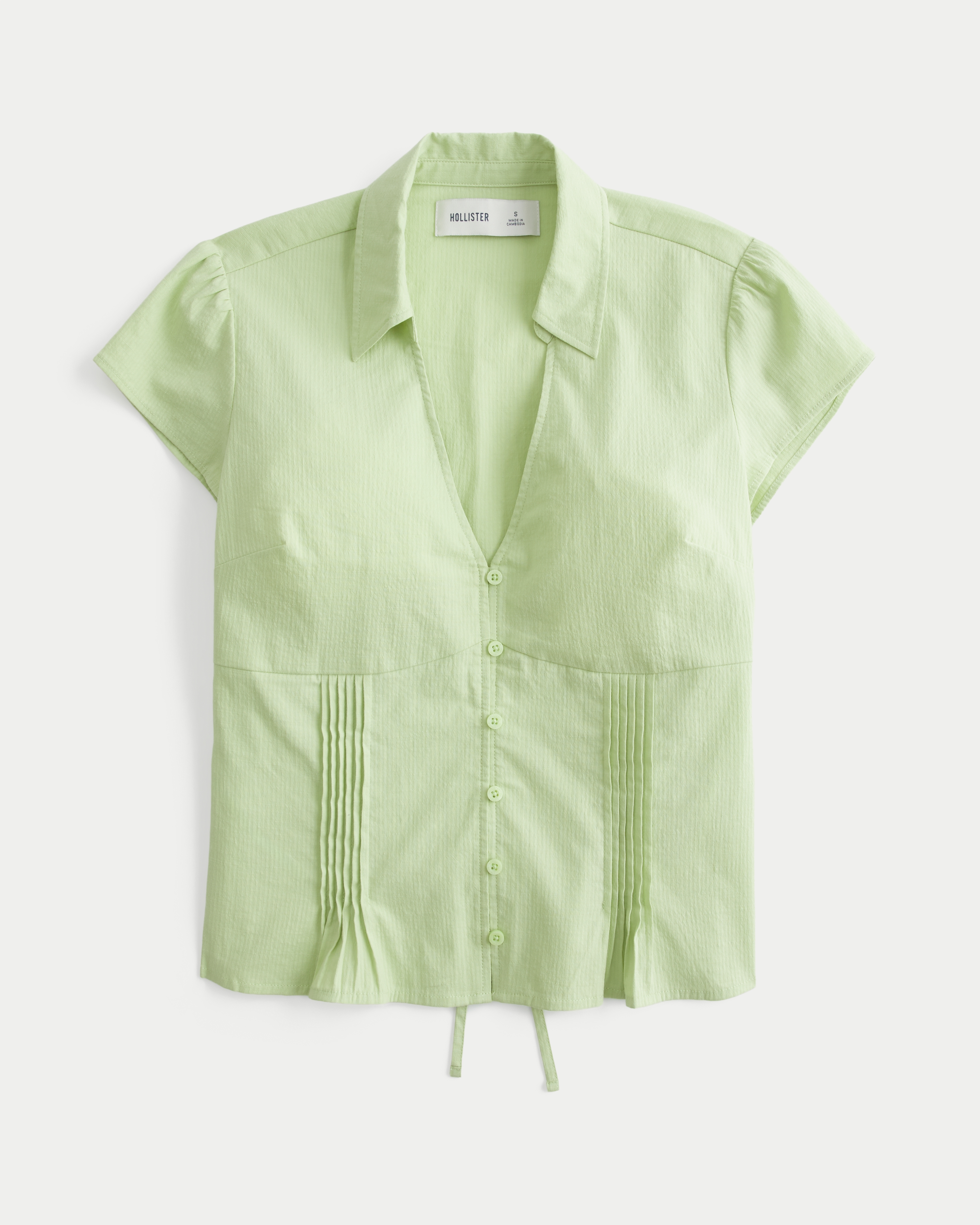 Short-Sleeve Pintuck Button-Through Shirt