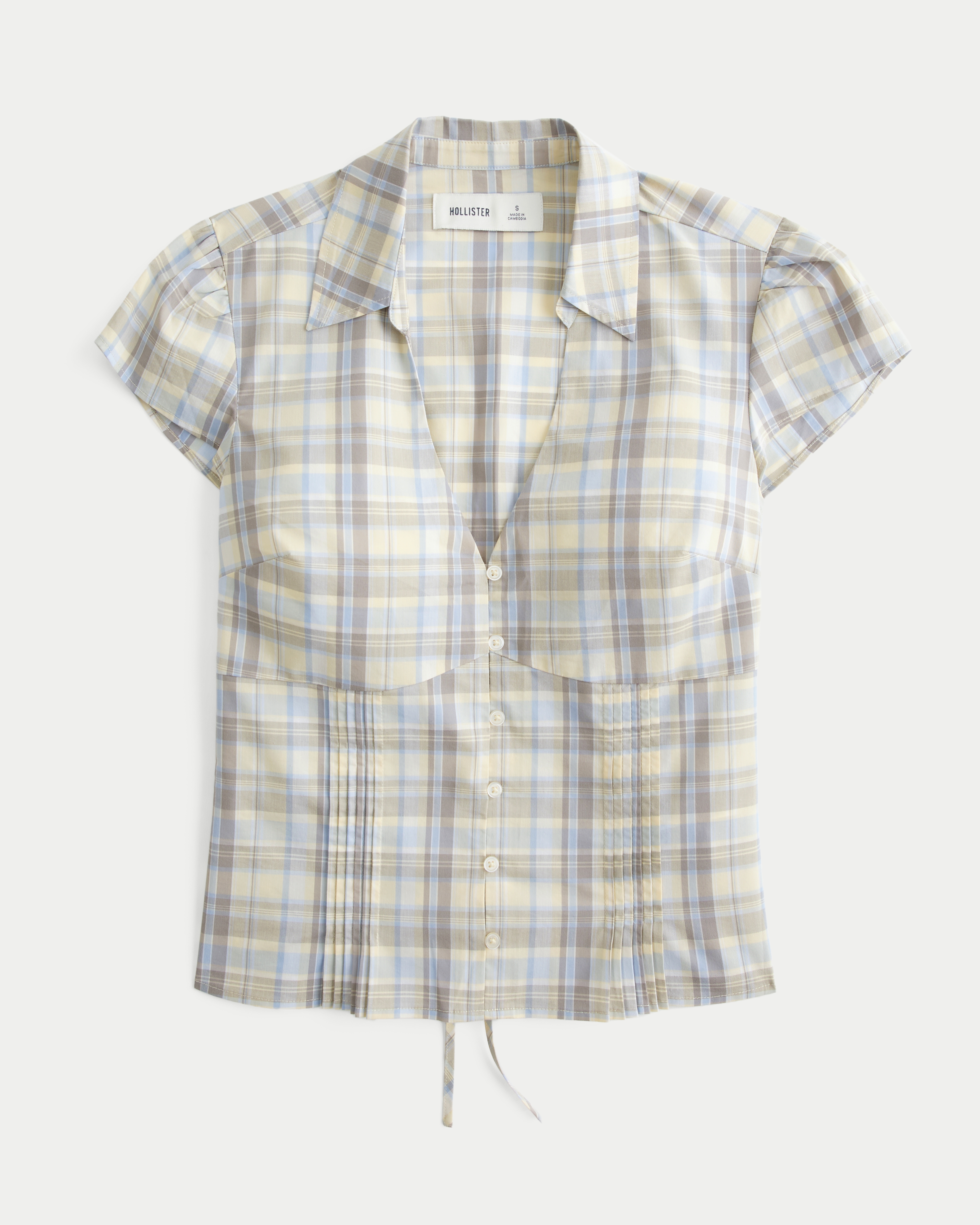 Short-Sleeve Pintuck Button-Through Shirt