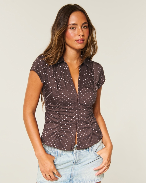 Hollister Ciara Short-Sleeve Ruched Hook and Eye Shirt