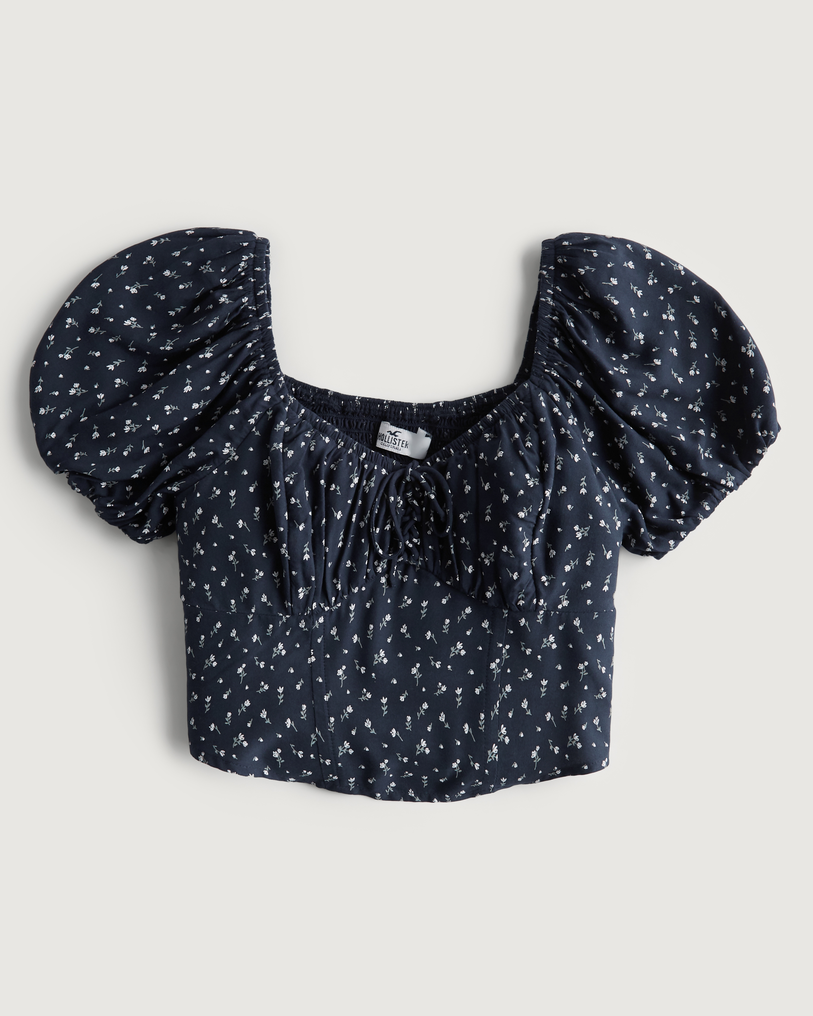 Hollister Crop Lace-Up Puff Sleeve Blouse