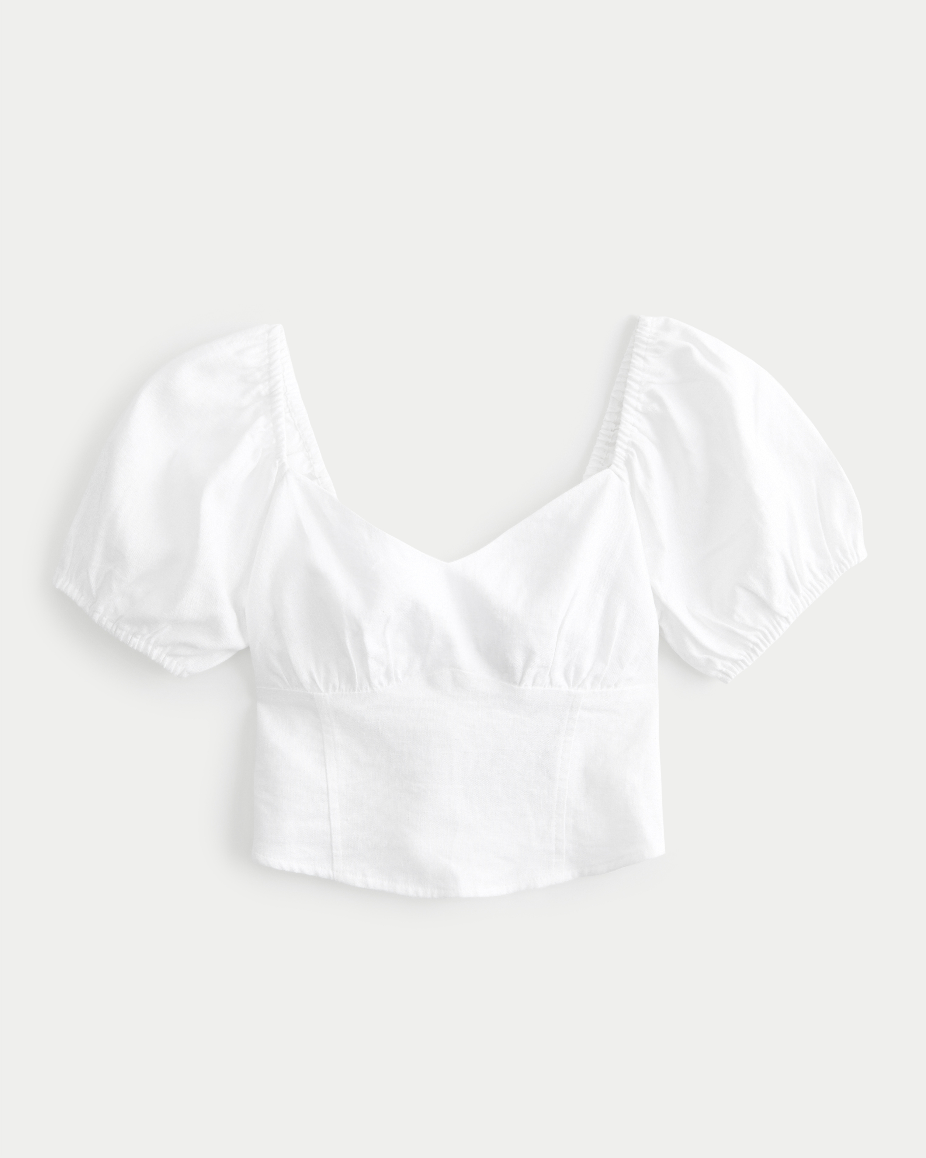 Short-Sleeve Linen-Blend Ruched Bust Top