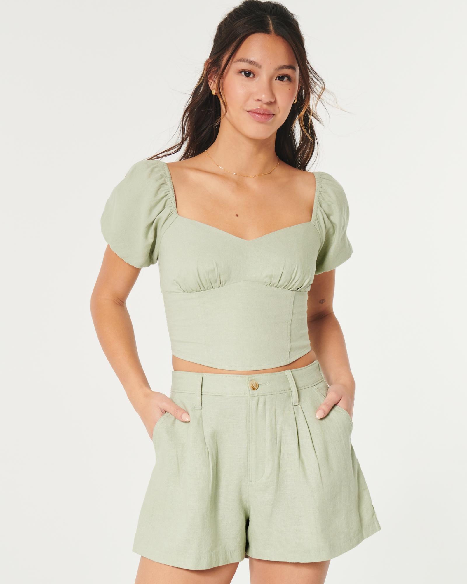 Hollister stretch bustier crop top in green gingham - ShopStyle