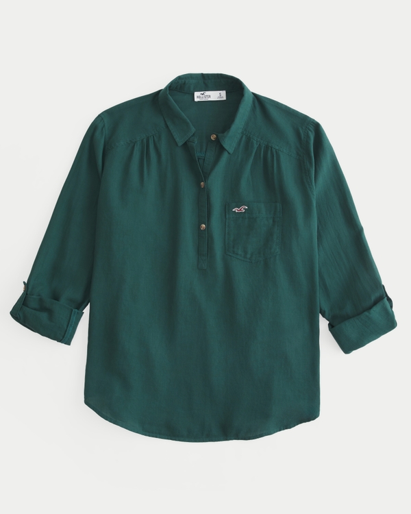 HOLLISTER Womens Top 3/4 Sleeve UK 12 Medium Green Striped Cotton, Vintage  & Second-Hand Clothing Online