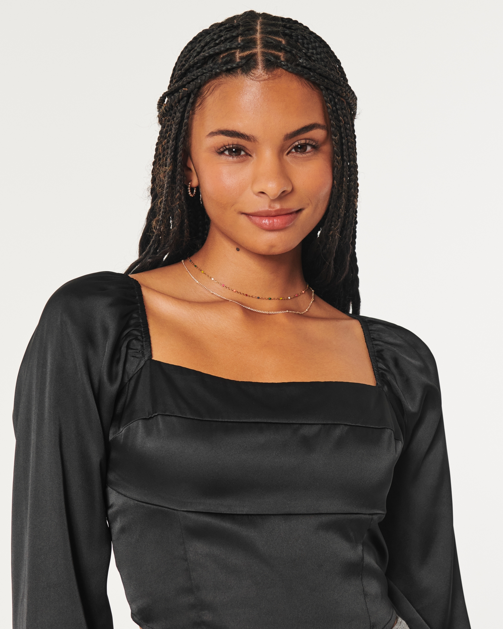 Satin Square Neck Lace Loungewear Top