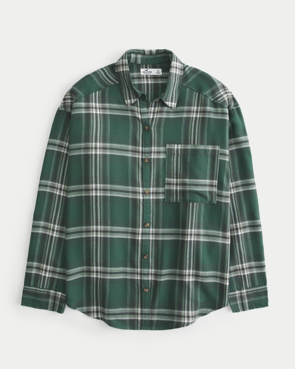 Oversized Flannel Shirt, Dark Green Plaid