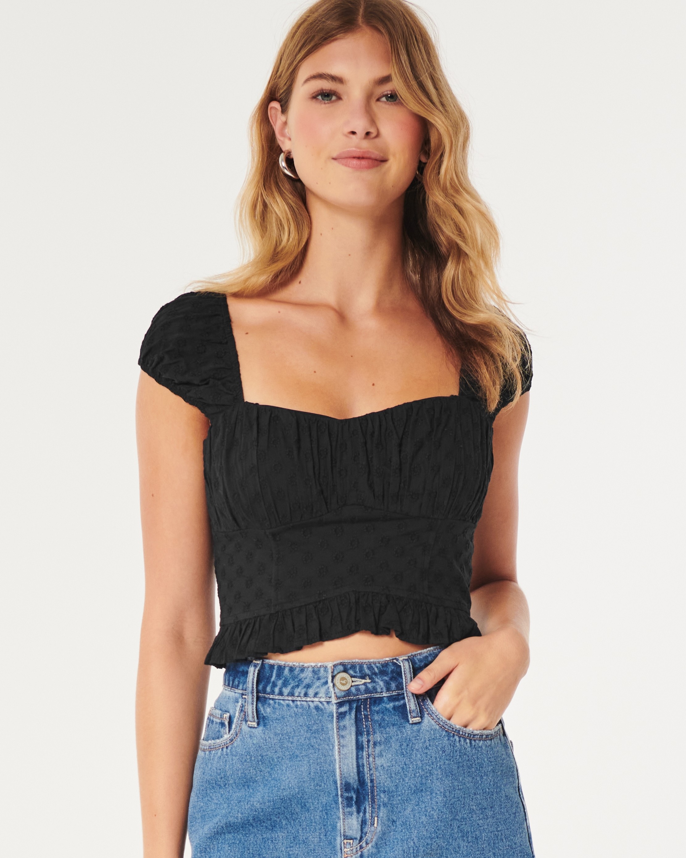 Mini Puff Sleeve Crop Peplum Top