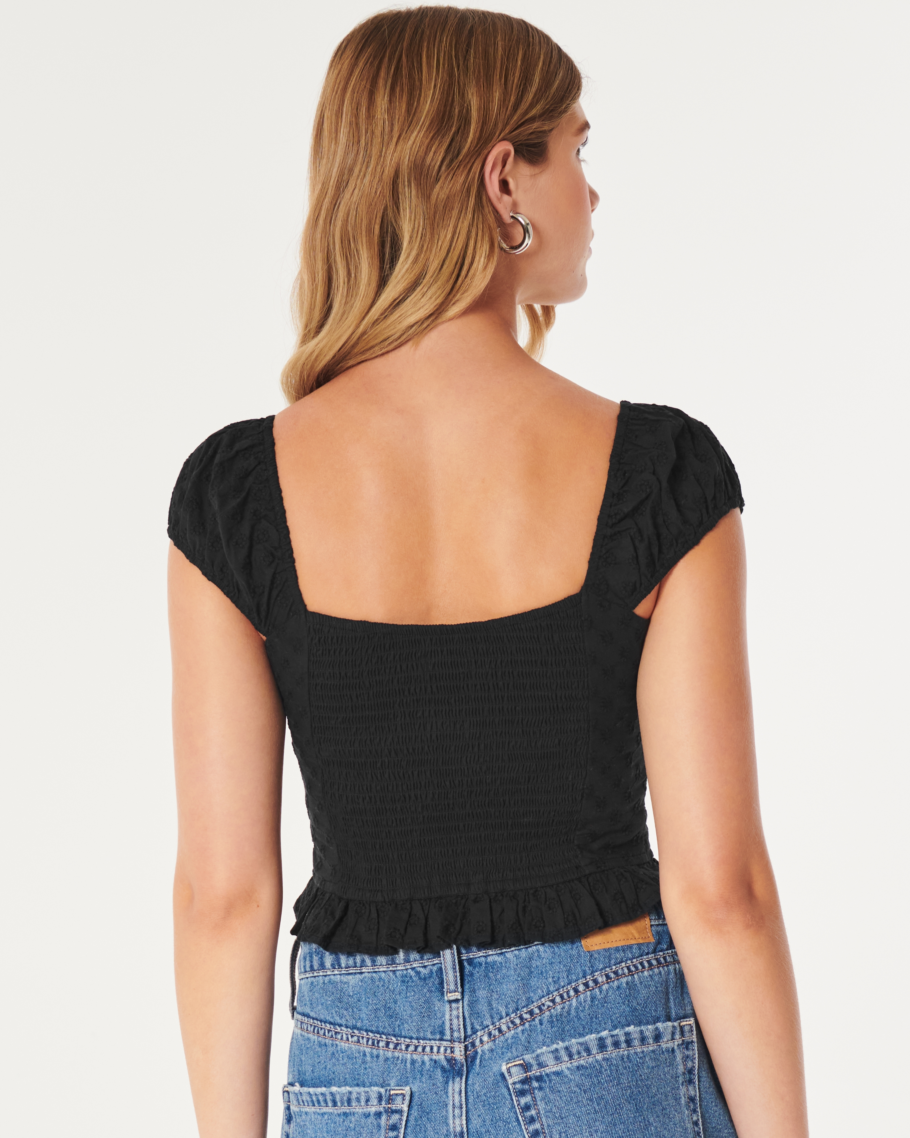 Hollister tiny crop top with ruching in black