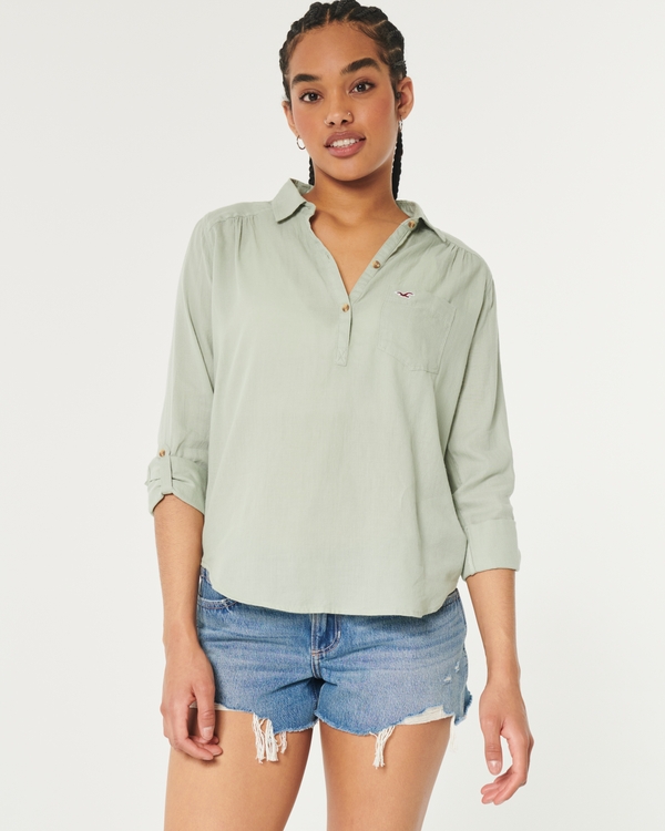 Oversized Popover Shirt, Sage Green