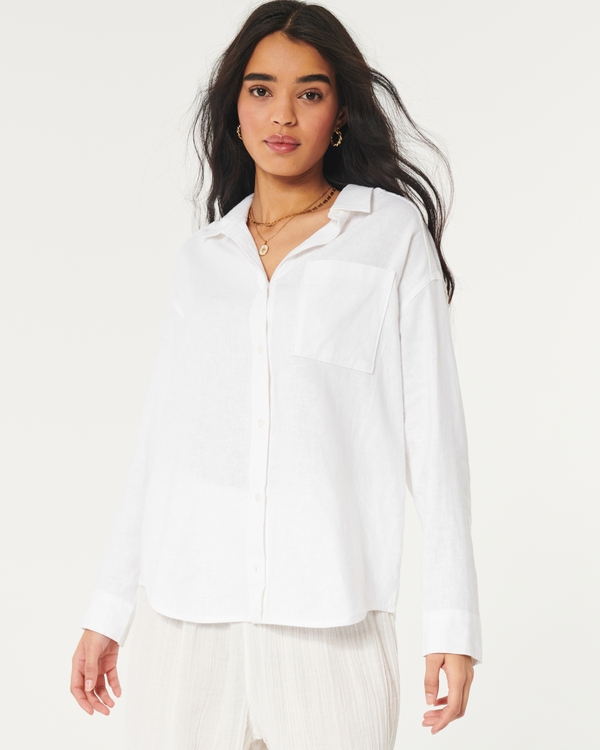 Oversized Linen Blend Button-Through Shirt
