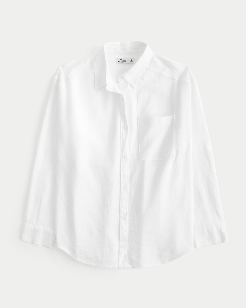 Hollister Women White Cotton Long Sleeve Button Light Weight Classic Shirt M