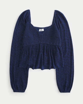 Women s Long Sleeve Smocked Bust Babydoll Top Women s Sale