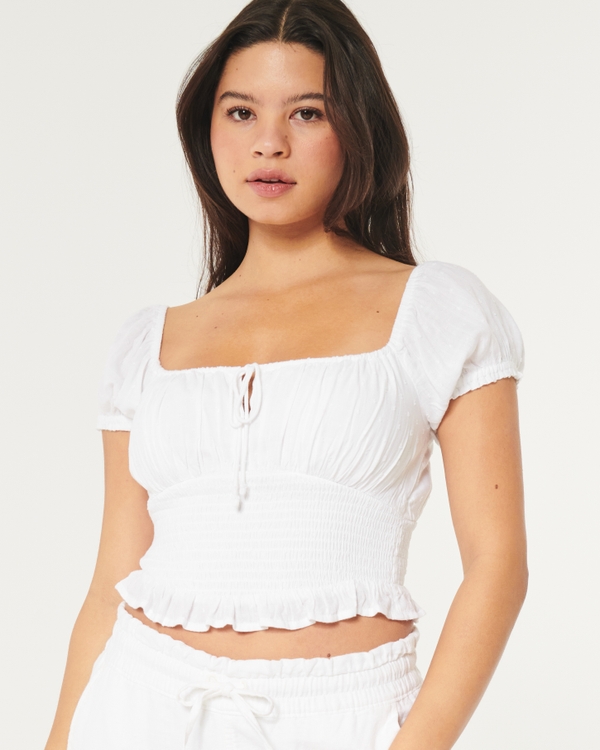 Hollister ruched short sleeve top in pink