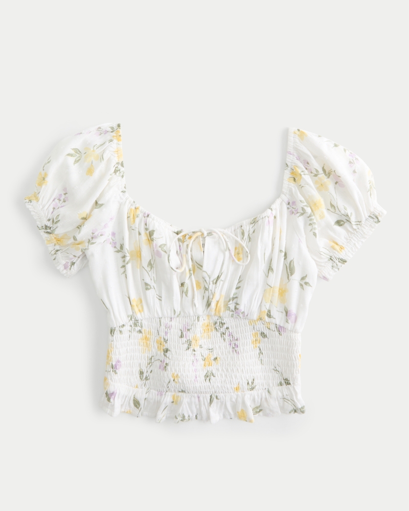 Hollister smocked one shoulder top in white