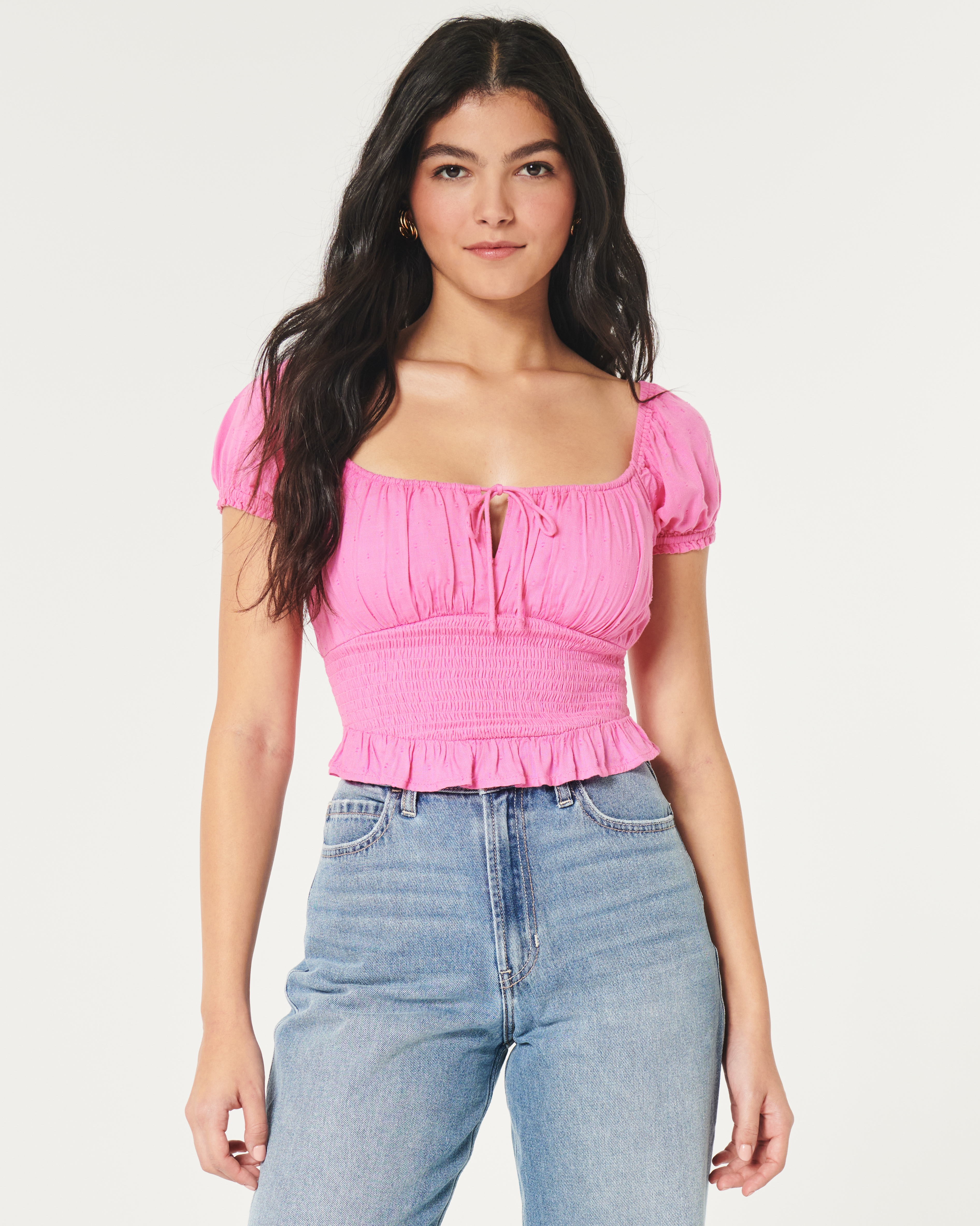 Women s Smocked Waist On or Off Shoulder Top Women s Sale HollisterCo