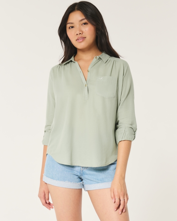 Easy Popover Shirt, Sage Green