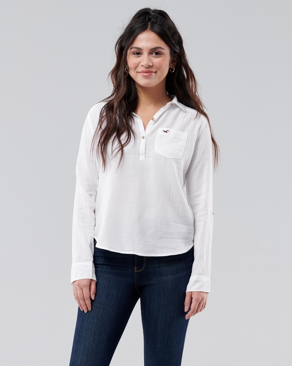 Easy Lightweight Cotton Popover Shirt, White