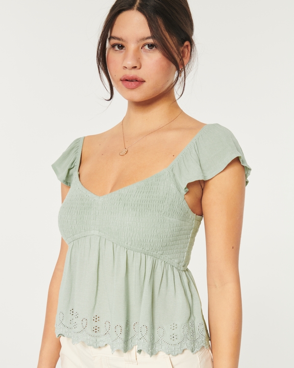 Easy Smocked Babydoll Top, Sage