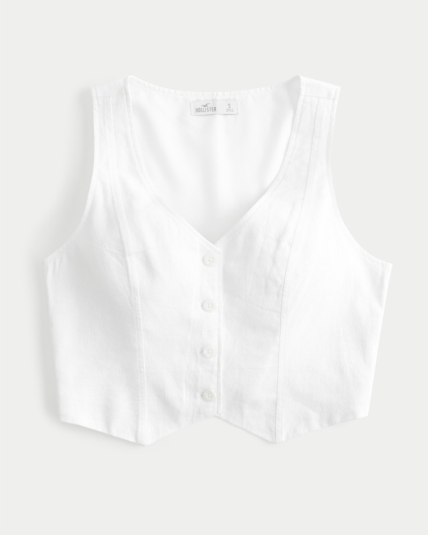 Linen Blend Vest, White