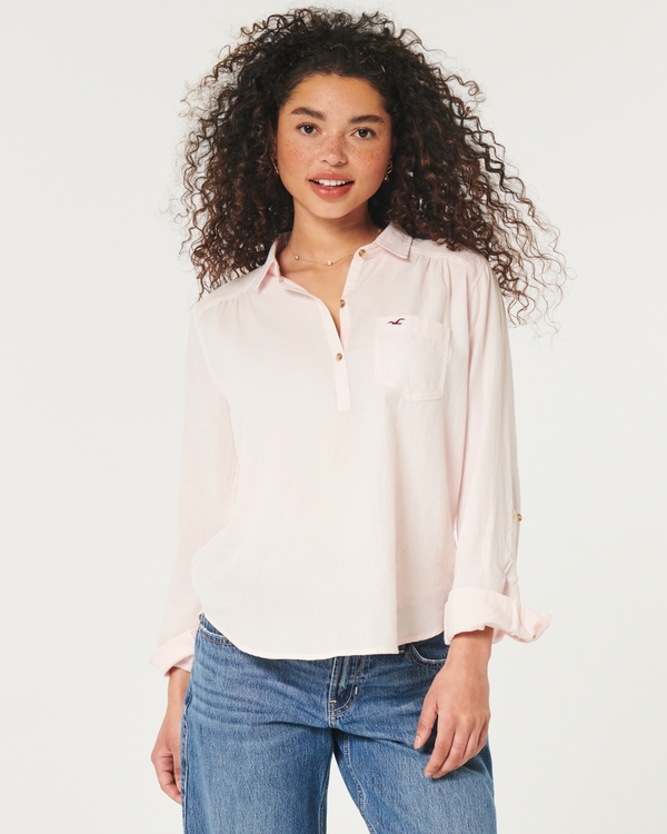 Easy Cotton Popover Shirt, Light Pink