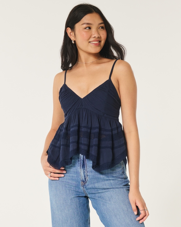 Easy Lace Babydoll Top, Navy Blue