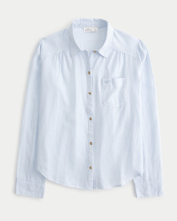 Oversized Icon Button-Through Shirt, White Stripe