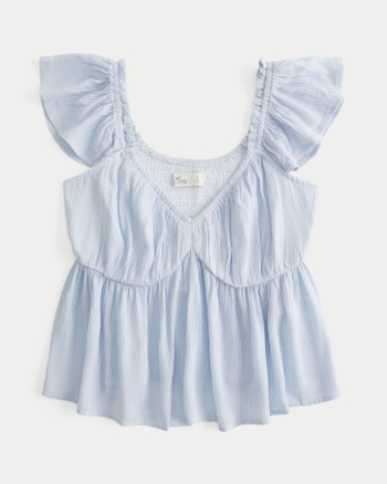 French Flutter Sleeve Babydoll Top Set