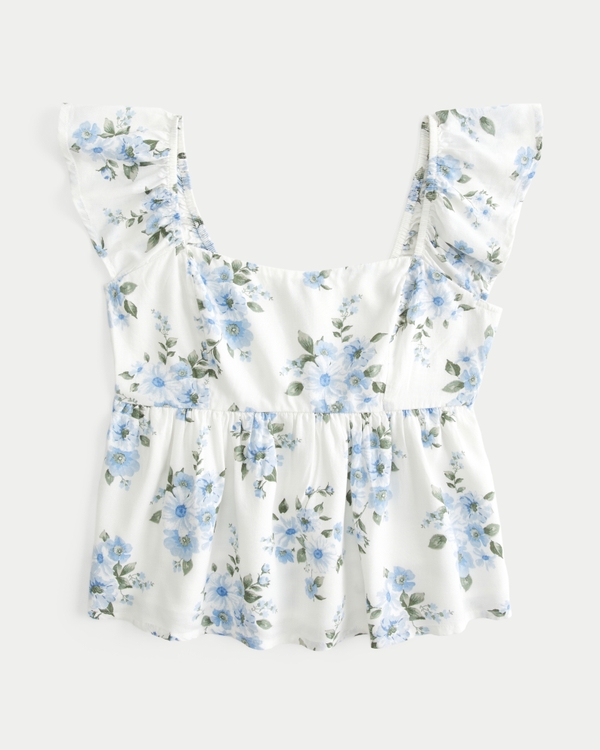 Easy Babydoll Top, White Floral