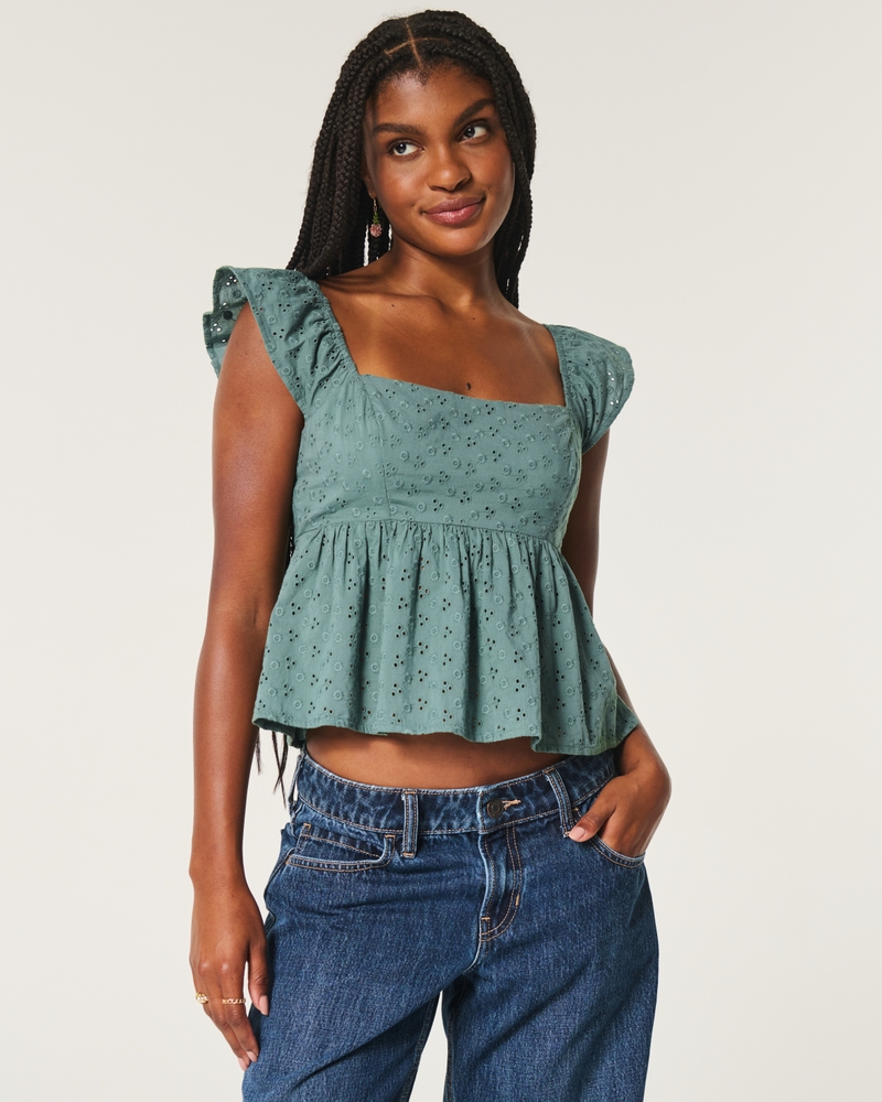 Easy Eyelet Babydoll Top