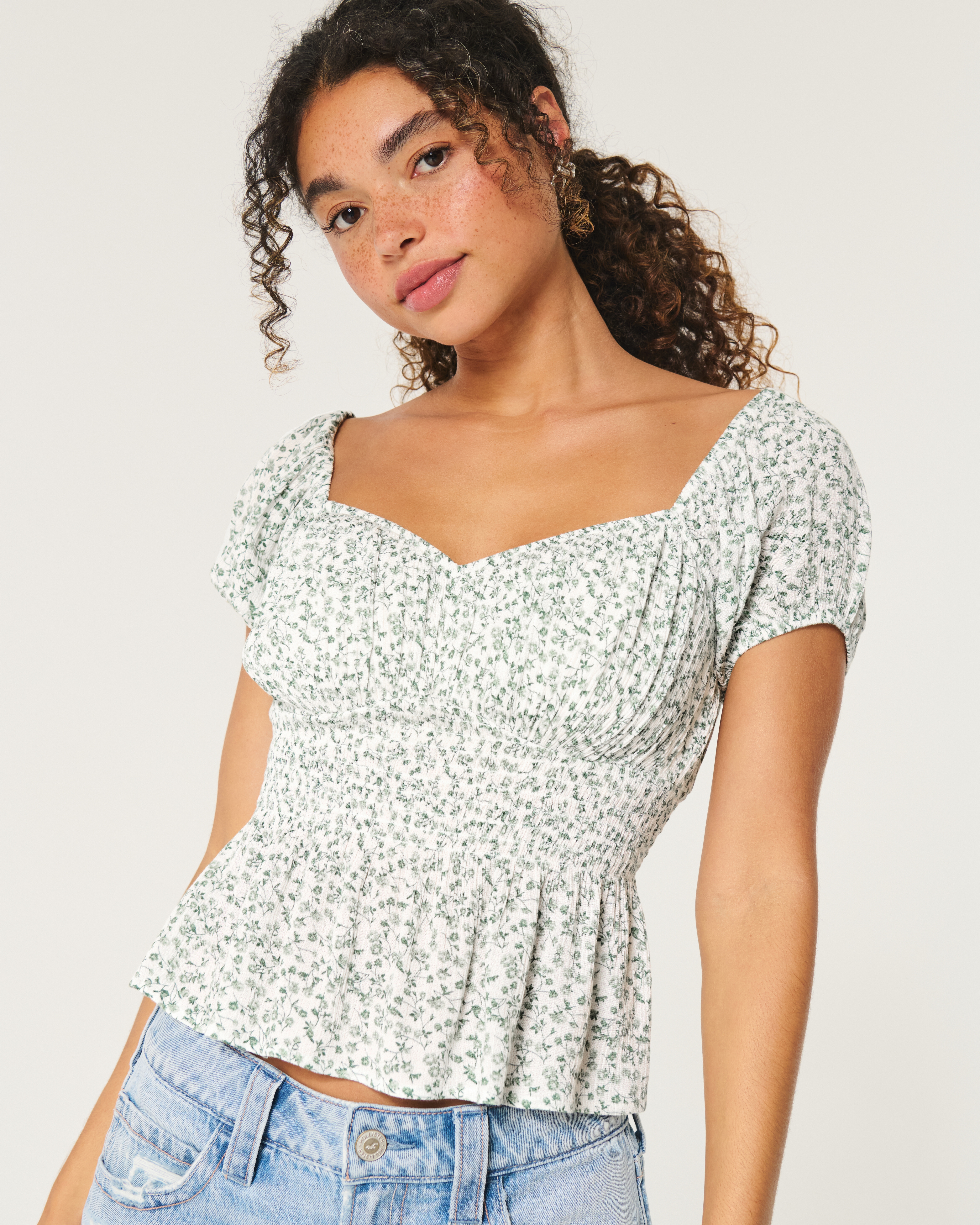 Women s Smocked Peplum Top Women s Sale HollisterCo