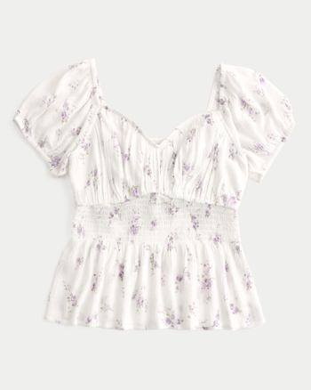 Women's Lavender Smocked Peplum Top
