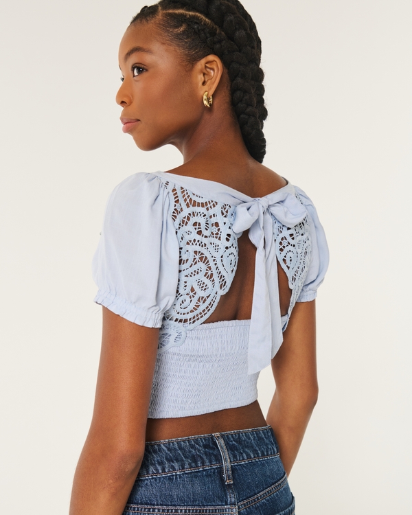 Lace Open Back Top, Dusty Blue