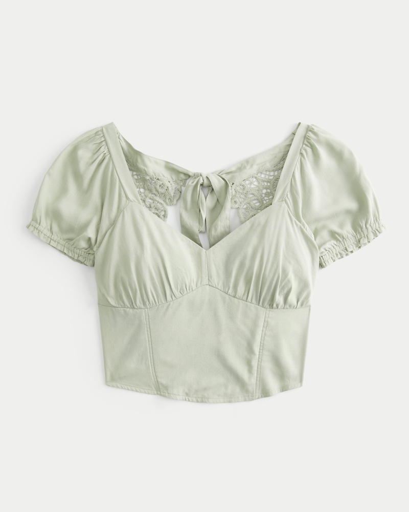 Women s Lace Open Back Top in Sage Size XL from Hollister