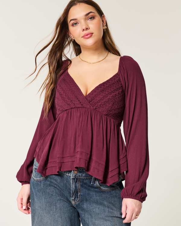 Easy Lace Bust Babydoll Top, Burgundy