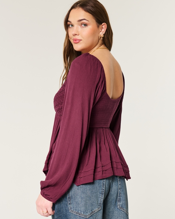 Easy Lace Bust Babydoll Top, Burgundy view 2