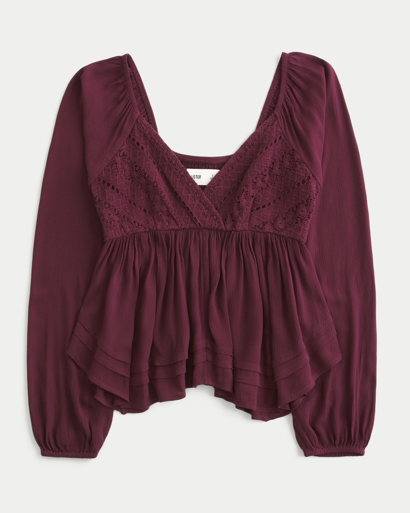 Women s Easy Lace Bust Babydoll Top Women s Tops HollisterCo