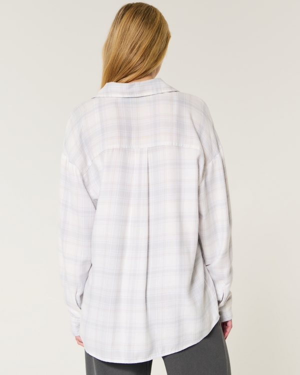Oversized Flannel Shirt, White Plaid view 2