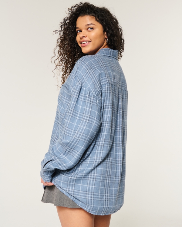 Oversized Flannel Shirt, Blue Plaid view 2