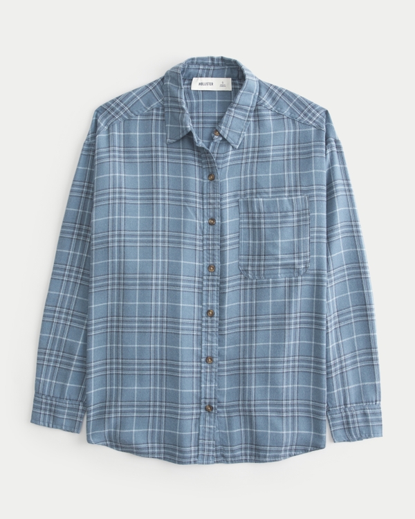 Oversized Flannel Shirt, Blue Plaid