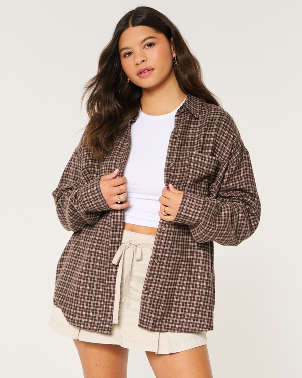 Oversized Flannel Shirt, Brown Plaid