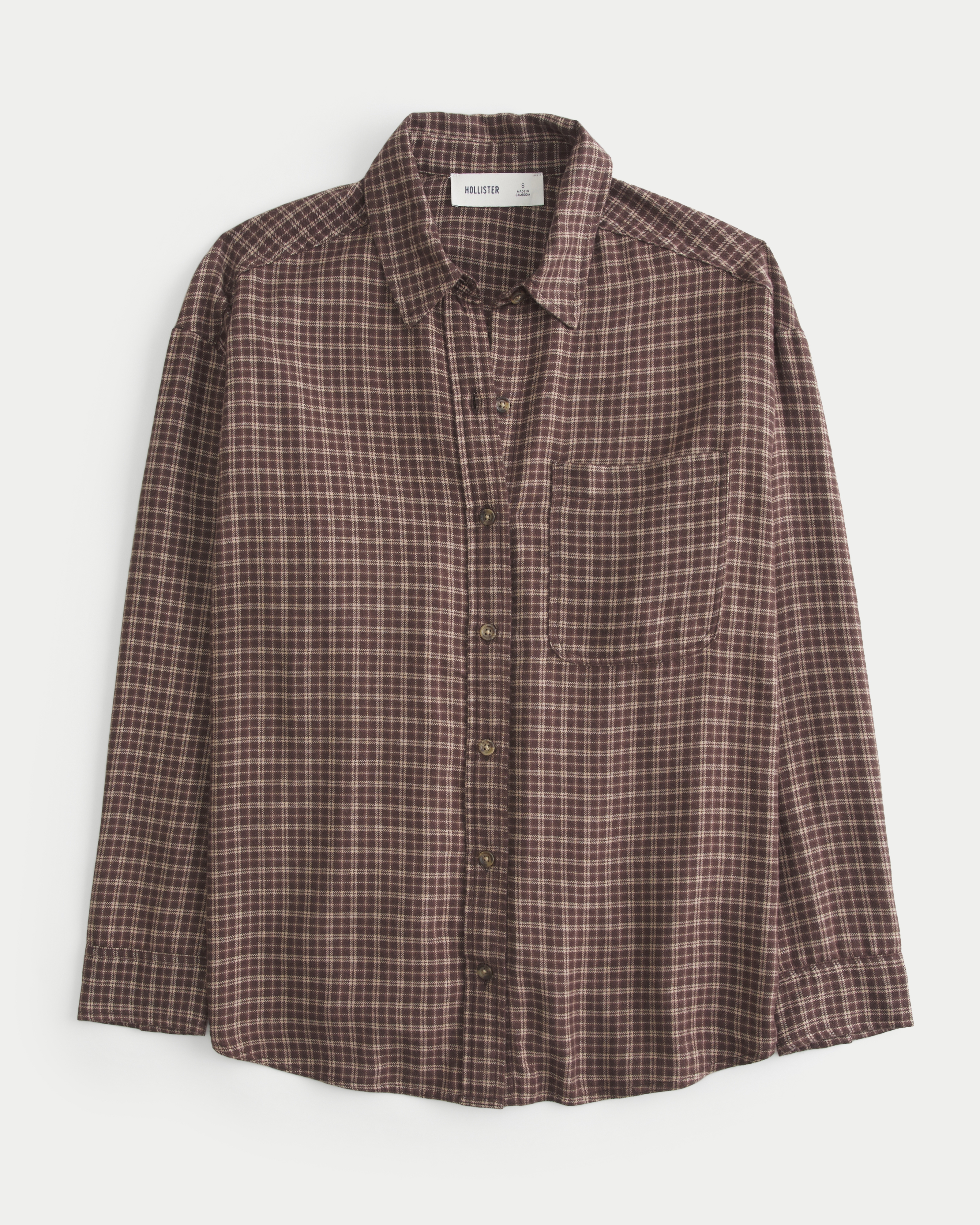 Women s Oversized Flannel Shirt in Brown Plaid Size S from Hollister