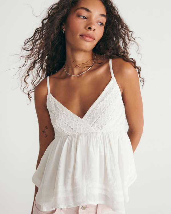 Lace Bust Babydoll Top, White