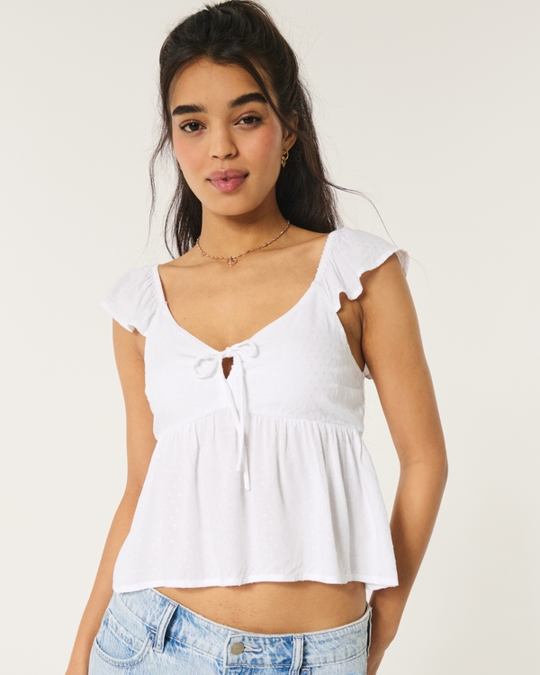 Easy Tie-Front Babydoll Top, White