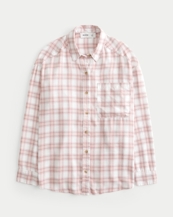 Oversized 90s Flannel Shirt, Light Pink Plaid