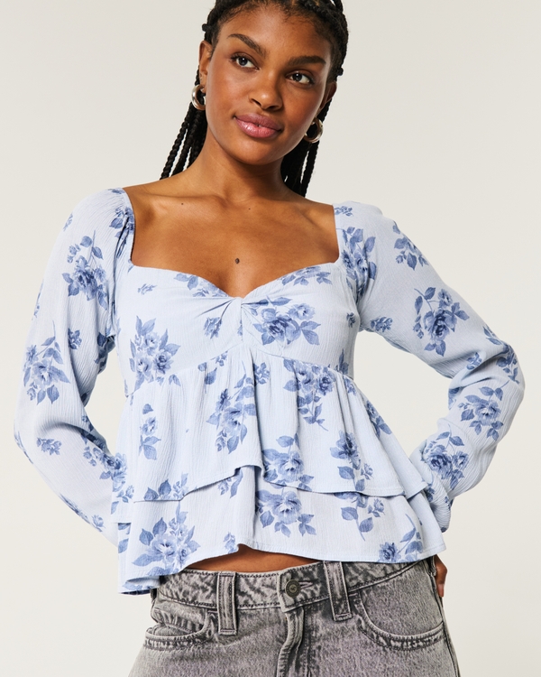 Easy Twist Bust Babydoll Top, Navy Pattern view 1