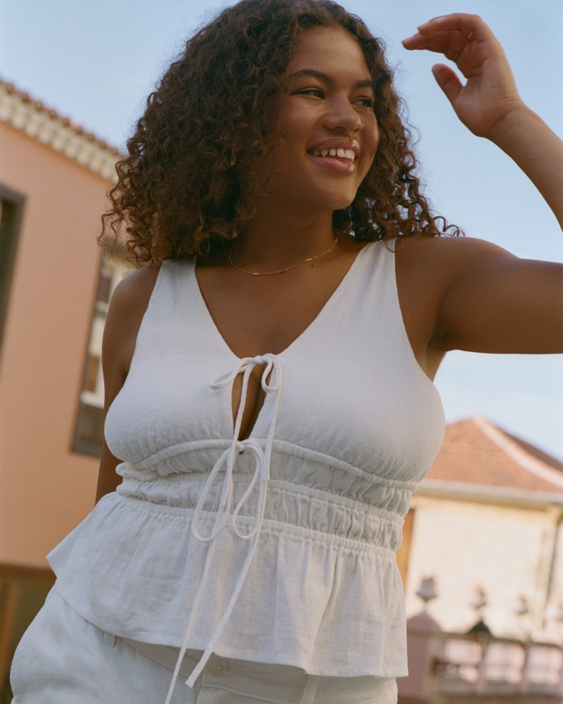 Women's Linen-Blend Peplum Top | Women's Clearance | HollisterCo.com