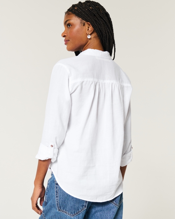 Easy Cotton Popover Shirt, White view 2