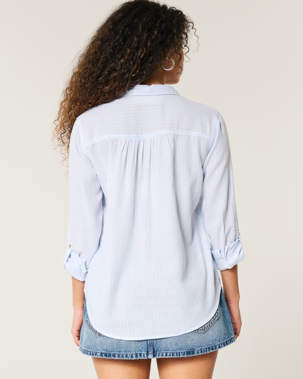 Easy Cotton Popover Shirt, Blue Frost Stripe view 2