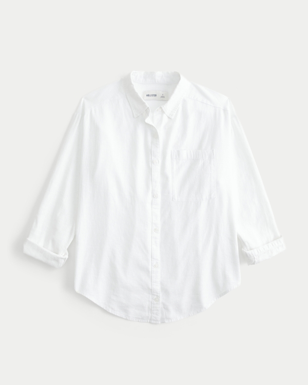 Oversized Linen-Blend Shirt, White view 1